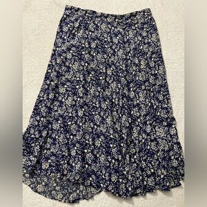 Ankle Length Floral Blue Skirt Swirly Flowy Soft Elastic Waist